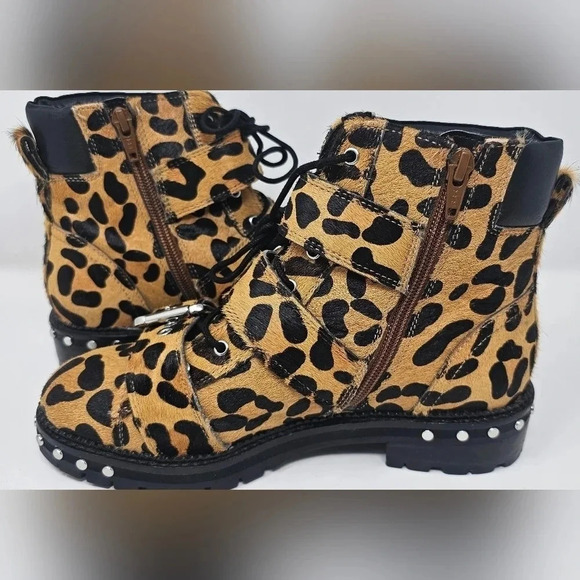 Topshop Leopard Print Pony Skin Ankle Boots  Buckles Biker Zip Size US 6.5 EU 37 - Picture 11 of 14